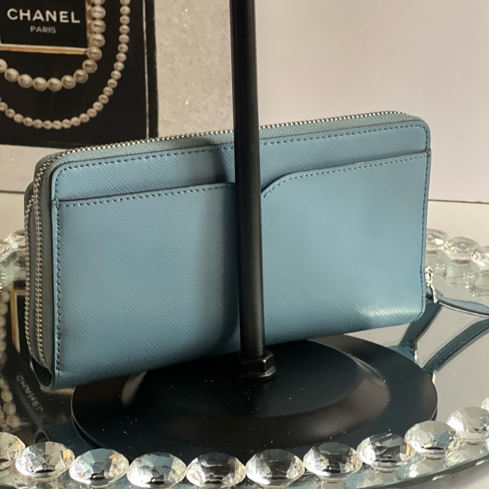 Kate Spade blue Leather Anita Patterson Drive doble zipper Wallet wrislet - Picture 3 of 15